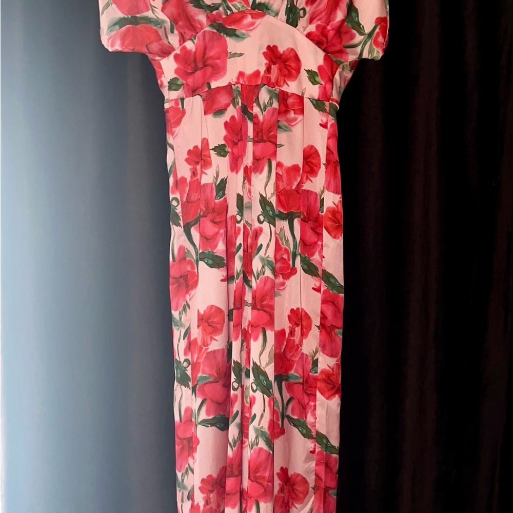 Boohoo Pink and Red Floral Jumpsuit
